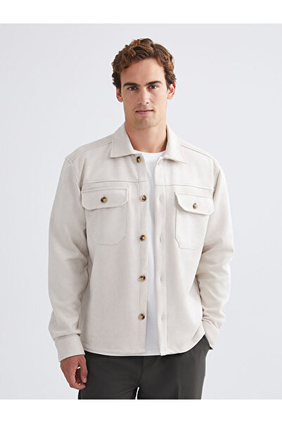 LC Waikiki MG TRENDEN Bej Regular Fit Uzun Kollu Süet Erkek Gömlek Ceket