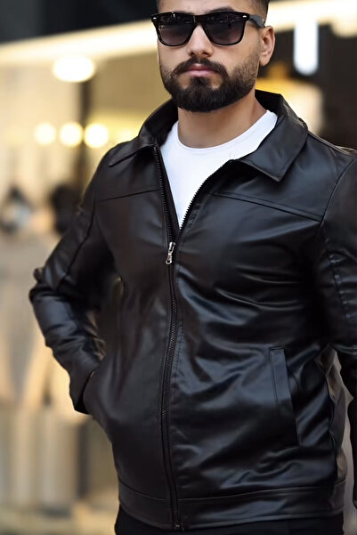 BELİZMOD Jachetă din piele pentru bărbați, supradimensionată, confortabilă, p...