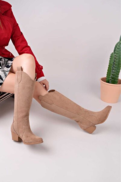 İDC MODA Nut Suede Stylish Cowboy Boots