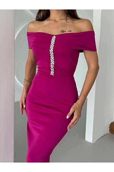 asyadabutik Rochie de seară din țesătură importată pentru femei, cu decolteu ...