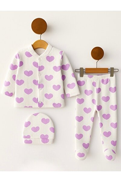 Lindakids Fitilli Kumaş % 100 Pamuk Sevimli Kalp Desenli Yenidoğan Bebek Zıbı...