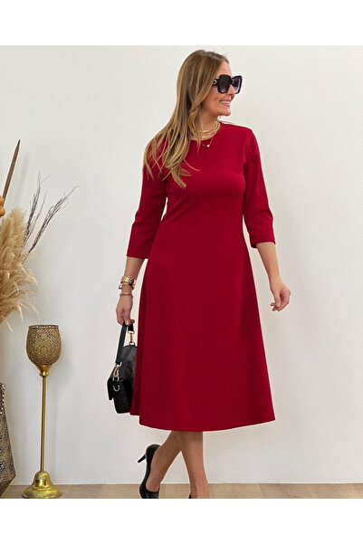 JANES Rochie midi modală pentru femei, cu mâneci lungi trei sferturi și decolteu crew