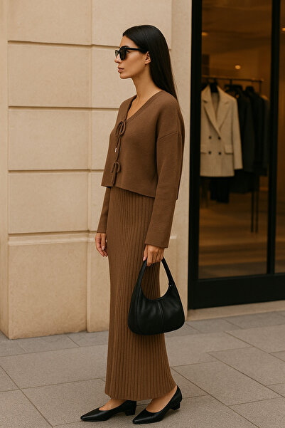 DAMGA Collection Trendy Women's Jile Dress and Knitwear Sweater Combination - Modern Design