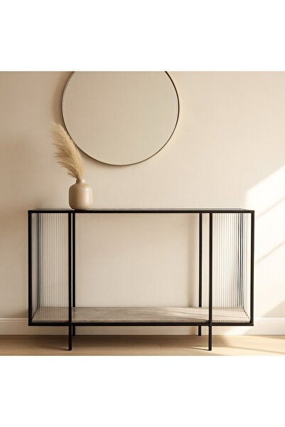 Vi Markets Modern glass console with a marble touch and simple elegance that suits various spaces.
