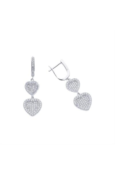 Silver berry S925 Regal Heart Earrings Decorated with Simulated Diamonds