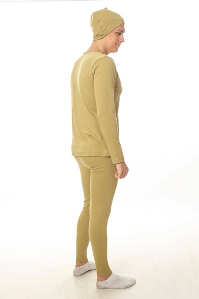 İZMİR ASKERİ MALZEME Khaki-Colored Crew Neck Long-Sleeved Thermal Underwear Set with a Beret as a Gift