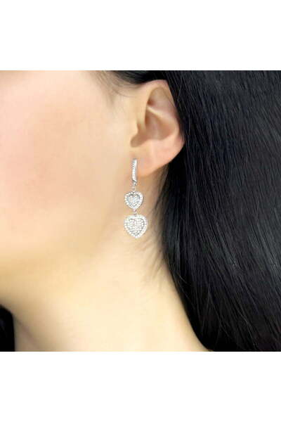 Silver berry S925 Regal Heart Earrings Decorated with Simulated Diamonds