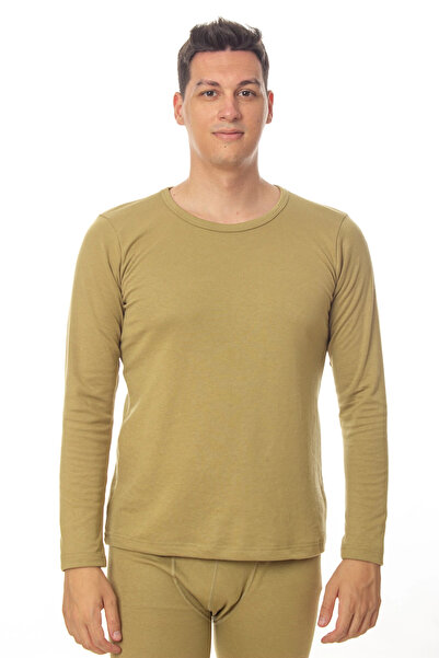 İZMİR ASKERİ MALZEME Khaki-Colored Zero-Collar Long-Sleeved Thermal Underwear...