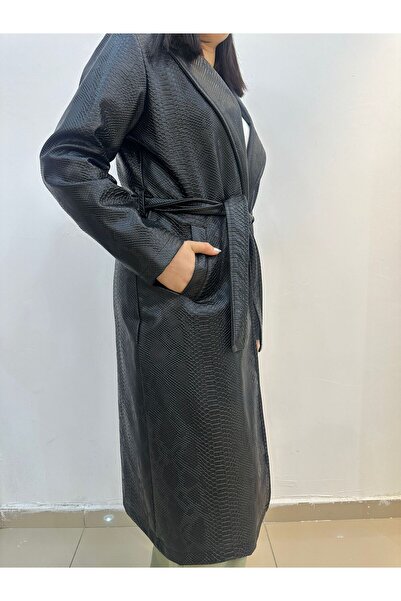 CyRo Kadın Deri Yılan Desenli Trençkot