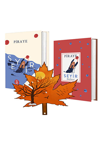 Mona Kitap piraye - seyir - ve- seyir defteri - ciltli set- turuncu yaprak kitap ayracı ile