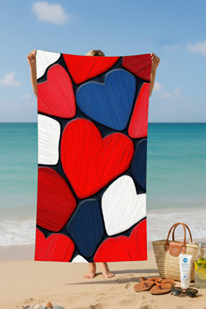 BETHA Hearts Patterned Cotton Beach Towel – Patterned Design