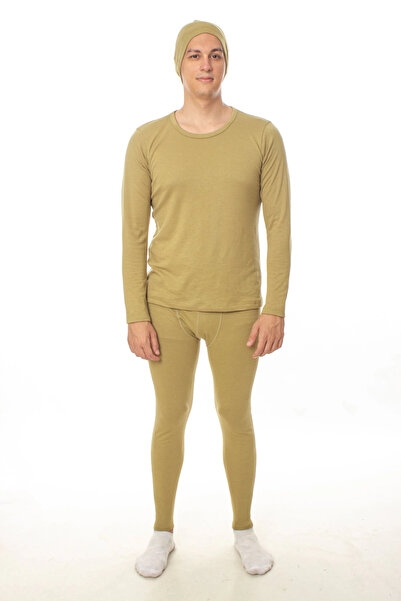 İZMİR ASKERİ MALZEME Haki renkli sifir yaka uzun kollu bere hediyeli termal a...