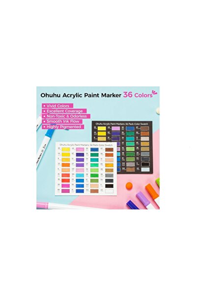 Ohuhu Set 36 Markere Acrilice, Varf Dublu, Brush si Dots, Rezervor Din Bumbac, Multicolor