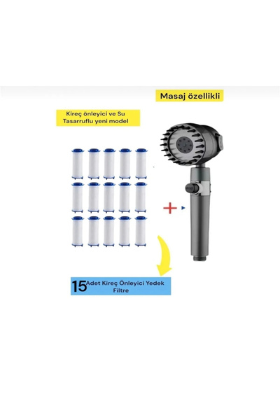 teknotrust 15 Adet Kireç Önleyici ve Su Tasarruflu Duş Başlığı, Gri Renkli, K...