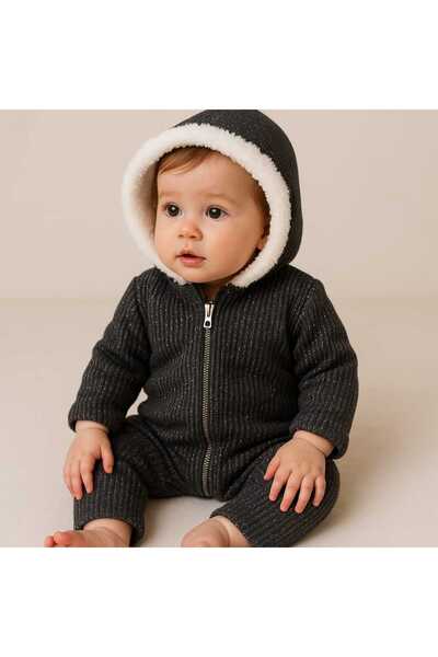 Lino Baby Kapşonlu İçi Polar Fermuarlı %100 Pamuk Kız Bebek Tulum 6-18 ay