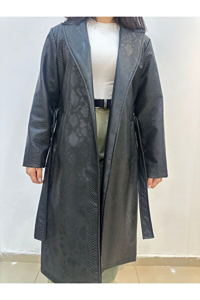 CyRo Kadın Deri Yılan Desenli Trençkot