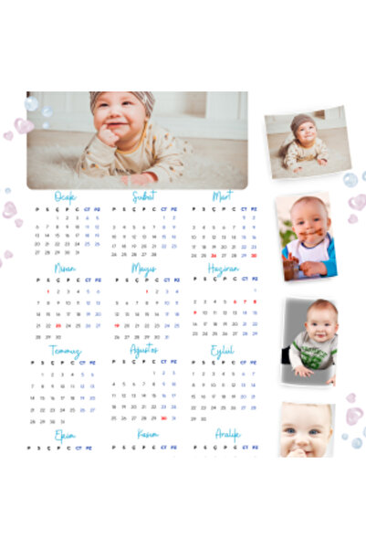 Fırsatkolik 2025 Takvimi Kişiye Özel Erkek Bebek Kalpli Emzikli Tasarım