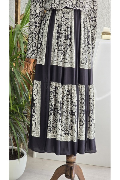 NANTİREA Black Suit with Ethnic Patterned Skirt