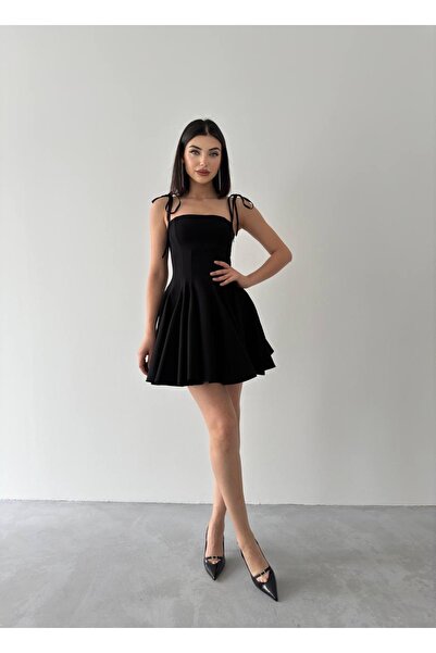 ETİKAFASHION İp Askılı Kloş Mini Elbise