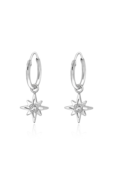 Silver berry S925 North Star Earrings - silver hoops