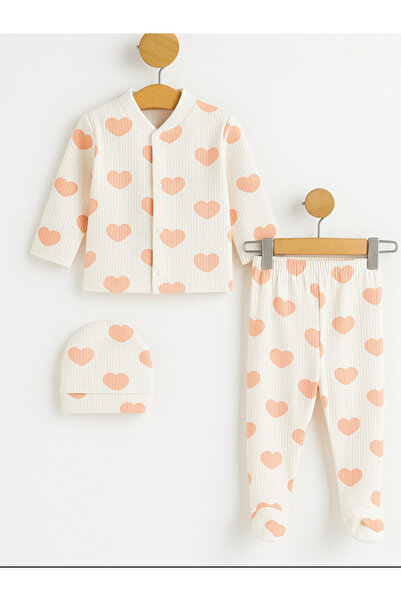 Lindakids Fitilli Kumaş % 100 Pamuk Sevimli Kalp Desenli Yenidoğan Bebek Zıbı...