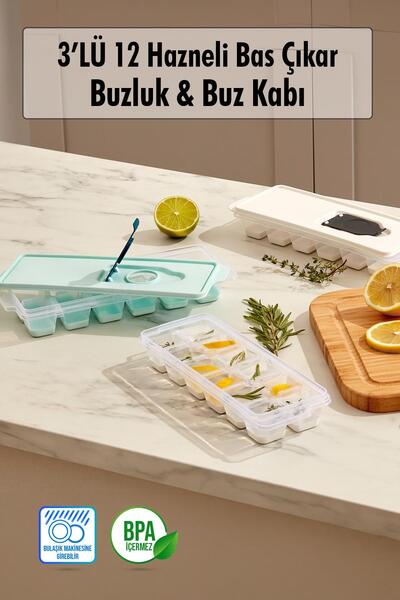 yesıl sarmasık 35 Set of 3 12-Chamber Push-To-Open Ice Box & Ice Container