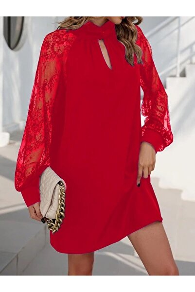 ARONA Equri̇ Women's Long Sleeve Sandy Mini Dress with Drop Detail