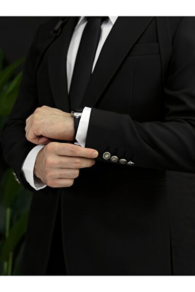 AKKAD MODA Siyah Erkek Şık Takım Elbise – Düğün ve Özel Günler İçin 5’li Set (Omuz Kemeri Modeli)