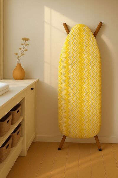 greenline ütü masası kılıfı keçeli sarı zigzak desen battal boy xxl pamuklu yanmaz üretim