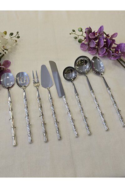 AlyaHomeAksesuar Bamboo 8 Piece Serving Spoon Set Silver