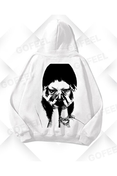 Gofeel Hanorac unisex supradimensionat cu imprimeu portret alb pentru femei