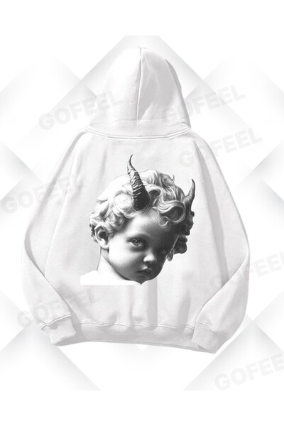 Gofeel Hanorac unisex supradimensionat cu imprimeu portret cu statuie albă