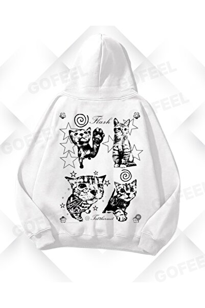 Gofeel White Black Character Printed Oversize Unisex Sweatshirt
