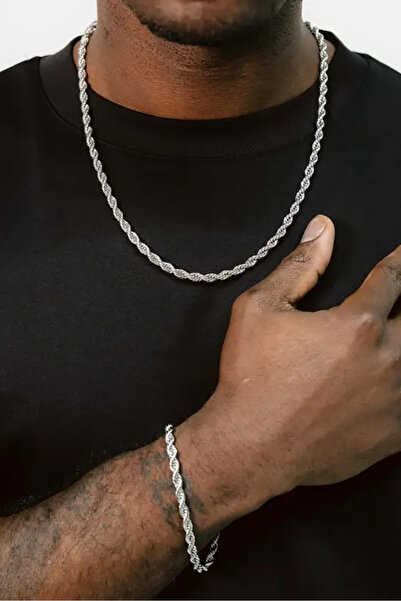 renery 2 ADET SET Paslanmaz Çelik Erkek Zincir Bileklik ve Kolye Seti Kararma...