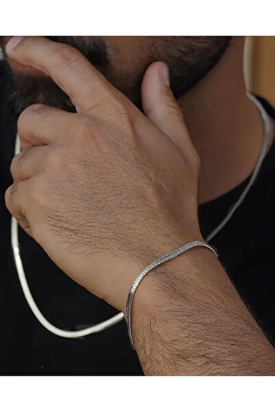 renery 2 ADET SET Paslanmaz Çelik Erkek Zincir Bileklik ve Kolye Seti - İtalyan Yılan Kararmaz Zincir Kolye