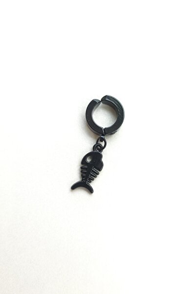 Lynare Compression Hole-Free Trendy Fish Figured Dangle Men's Women's Unisex Steel Black Earrings 1 Piece