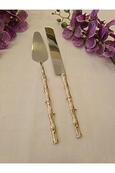 AlyaHomeAksesuar Bamboo 2 Piece Pasta Serving Spoon Set Gold