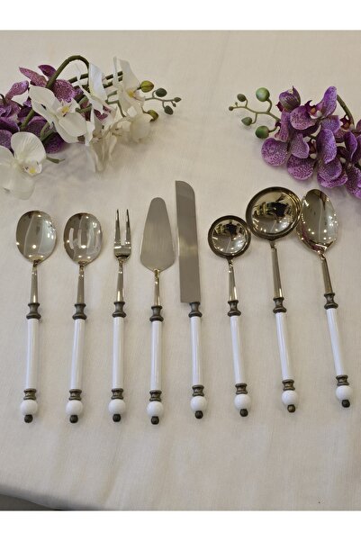AlyaHomeAksesuar 8 Piece Rustic Porcelain Serving Spoon Set Antique Titanium