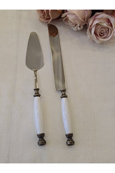 AlyaHomeAksesuar 2 Piece Porcelain Cake Serving Spoon Set Antique Titanium
