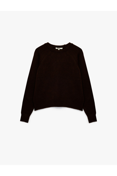 Koton Основен трикотажен пуловер с дълги ръкави и деколте