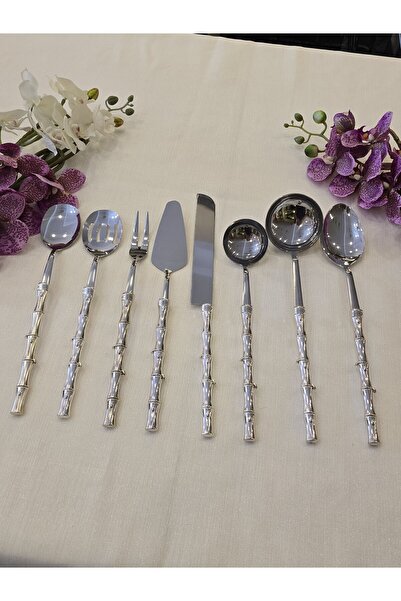 AlyaHomeAksesuar Bamboo 8 Piece Serving Spoon Set Silver