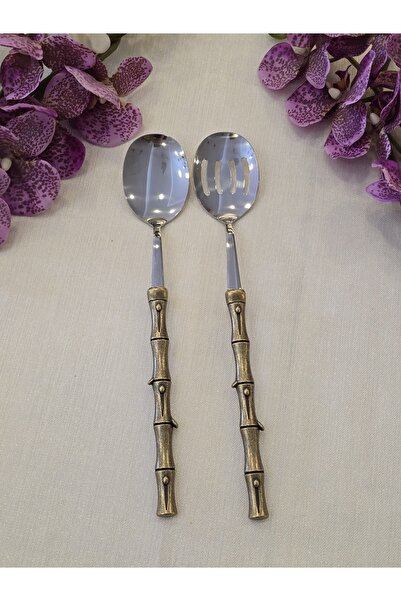 AlyaHomeAksesuar Bamboo 2 Piece Salad Serving Spoon Set Antique