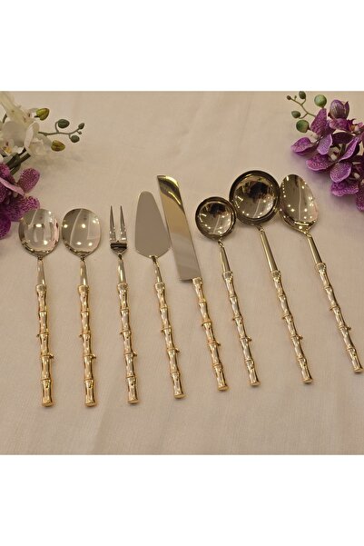 AlyaHomeAksesuar Bamboo 8 Piece Serving Set Gold