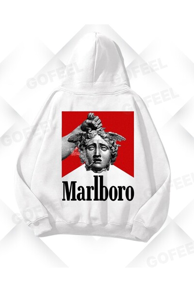 Gofeel Beyaz Marlboro Medusa Baskılı Oversize Unisex Sweatshirt