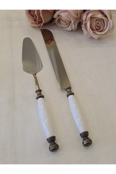 AlyaHomeAksesuar 2 Piece Porcelain Cake Serving Spoon Set Antique Titanium