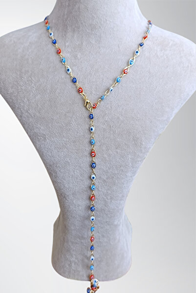 Birmem Kadın Çok Renkli Nazar Boncuklu Altın Kaplama Y Kolye