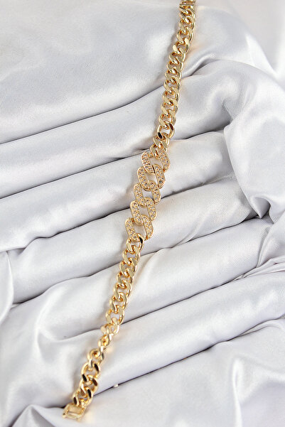 Epilons سوار نسائي من النحاس والزركون مطحون على شكل سلسلة كوبية موديل ذهبي ال...