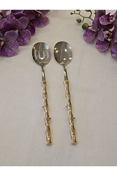 AlyaHomeAksesuar Bambu 2 Piece Salad Serving Spoon Set Gold