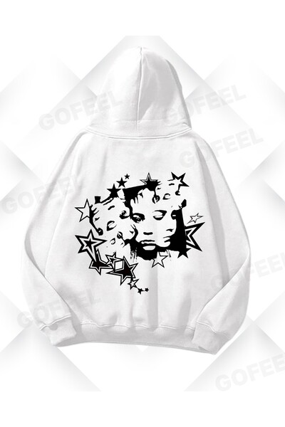 Gofeel Harajuku Y2k Bela Zvezda Sa deznom Štampano Oversize kroj Unisex Dukse...