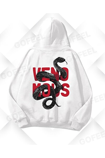 Gofeel Hanorac unisex supradimensionat cu imprimeu șarpe alb Venom